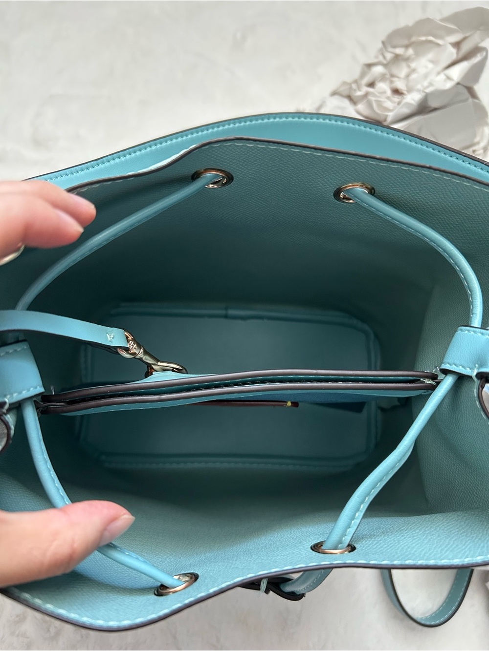 Coach Teal Signature Drawstring Bucket Bag with Pouch - Picture 5 of 8